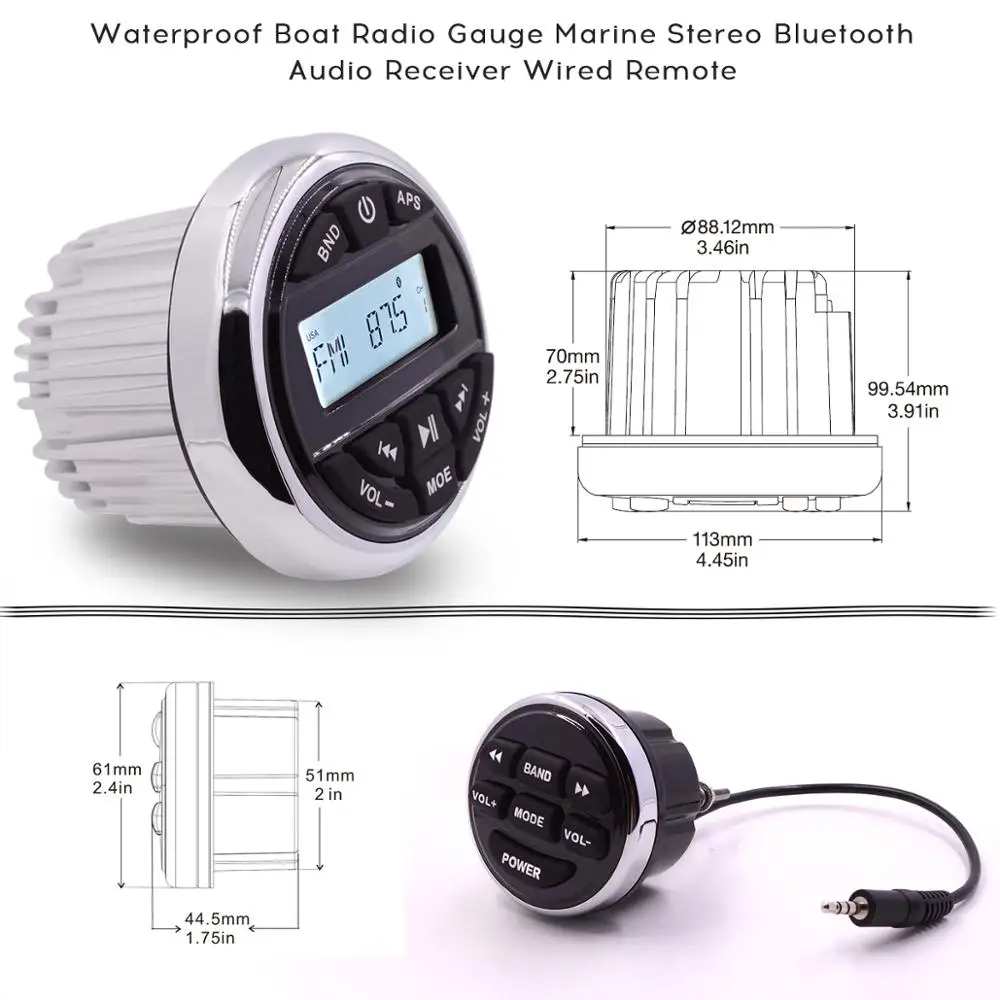 Guzare морской водонепроницаемый стерео аудио AM/FM радио Bluetooth автомобильный