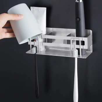 

Toothbrush Holder, Stainless Steel Bathroom Storage Rack-Multifunctional Storing Toothpaste, Detergent, Comb, Razor and Cup
