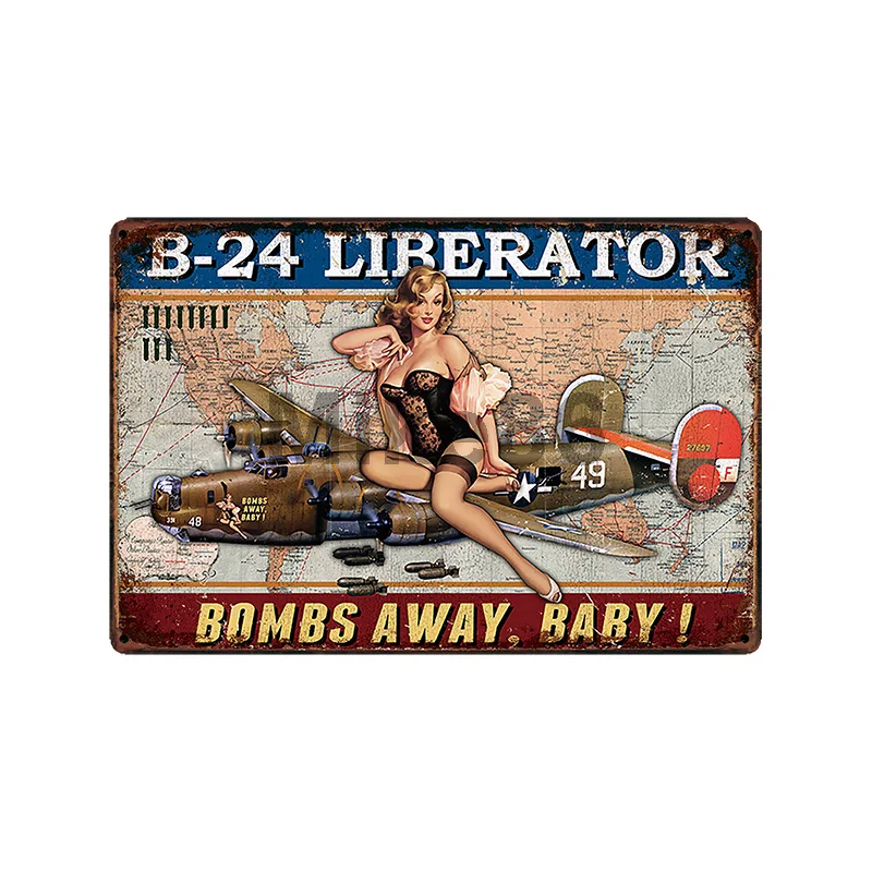 [Mike86] самолет истребитель Pin up военный в мире 2 металлический знак винтажный рисунок на железной поверхности в стиле ретро плакат искусство 20*30 см LT-1834