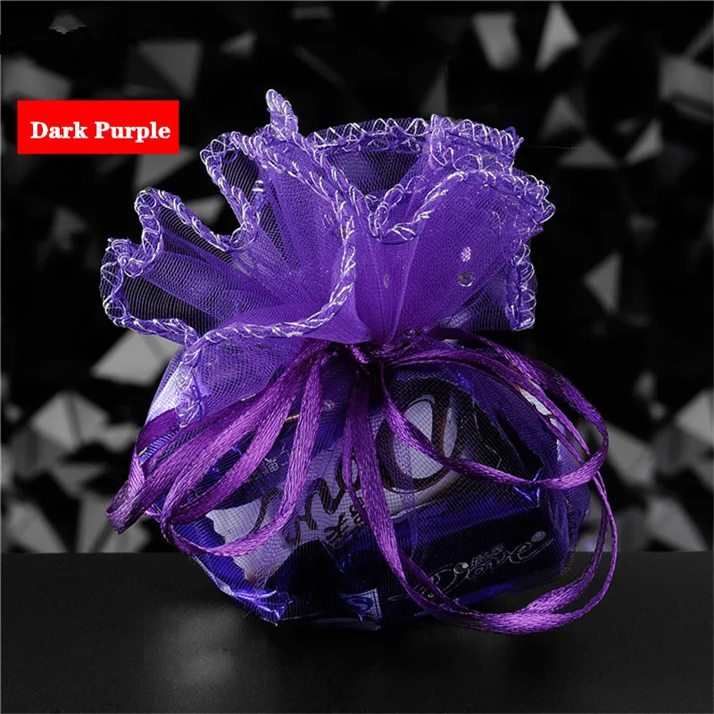 dark purple 50 шт. красочные свадебные сувениры и подарки круглый мешок из органзы Ювелирные изделия мешочки Марля Элемент мешок Свадебные/единорог вечерние украшения 5Z - Цвет: dark purple