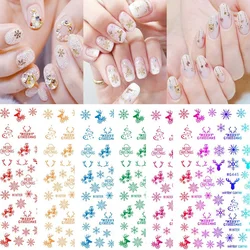 10Pcs Rainbow Snowflake Elk 3D Nail Sticker Christmas Happliness Effect Stickers Decals Nail Art Decoration For Manicure WG