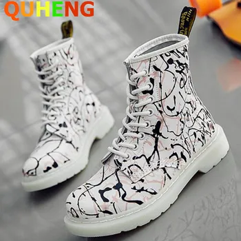

Splash Ink Female Martin Boots 2020 Autumn Fashion Pink Black Ink Dot Stripes Woman Short Boots Ladies Low-Heeled Platform Shoes