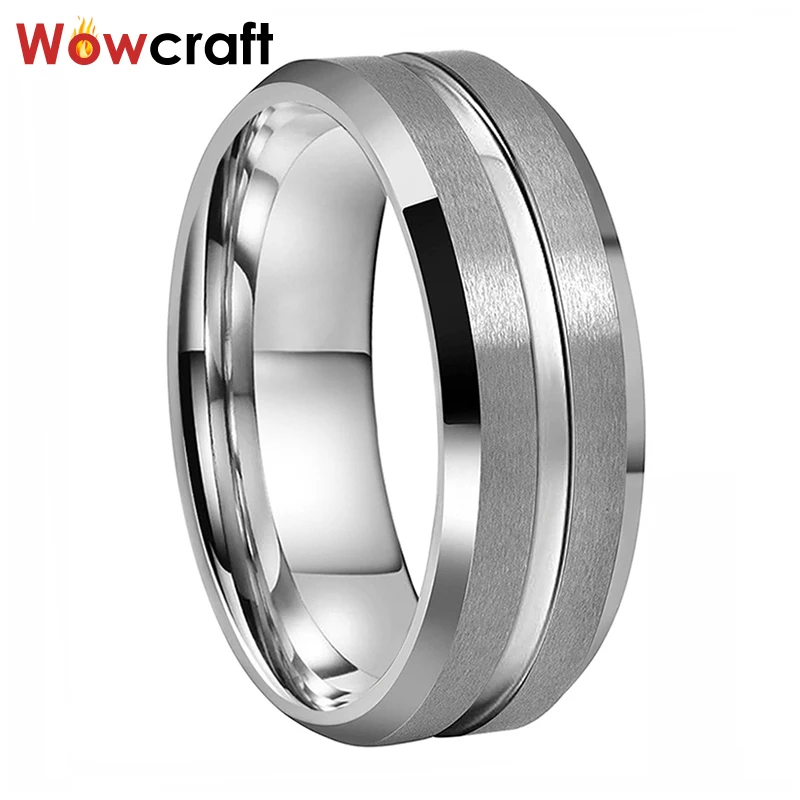 Flash Sale Anillos de acero de carburo de tungsteno para hombre y mujer, bandas de boda con acabado en mate con bordes biselados y ranura, ajuste cómodo, 6mm y 8mm GR6Je9bep70