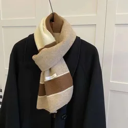 Womens Geometry Stripe Scarf Women Keep Warm Knitted Wool Scarves Shawl Snood Fashion All-match Retro British Style 23*160cm
