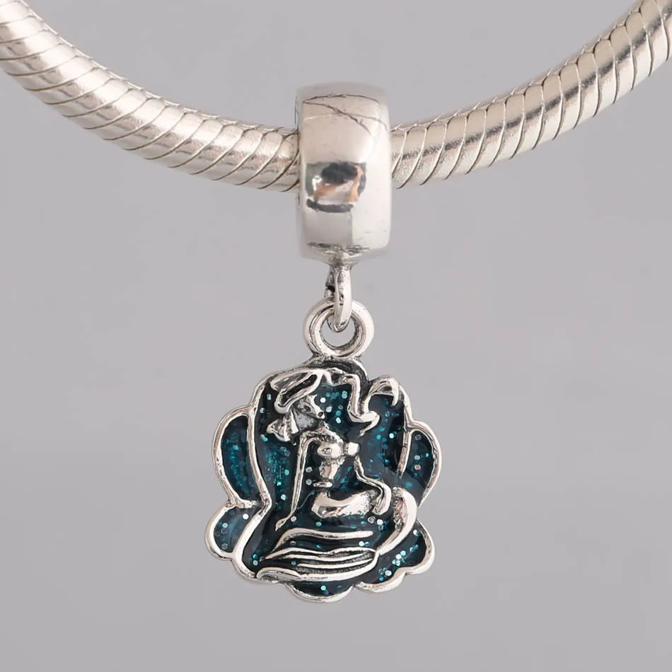 

925 Sterling Silver Pendant DIY Jewelry Girl & Sea Shell Dangle Charm fit Pandora Bracelet Bangle Lady Gift Enamel