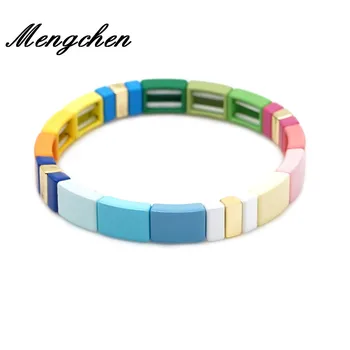 

Bohemian Handmade Woven Geometric Colorful Enamel Tile Bracelets Rainbow Bracelet Fashion Stackable Bangles