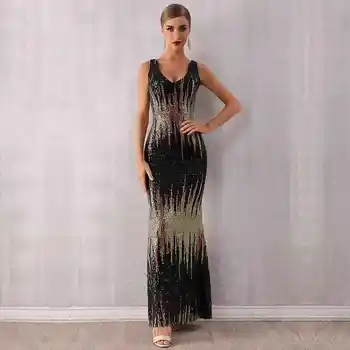 

Seamyla Sexy Luxury Sequined Tank V Neck Sleeveless Maxi Dresses Summer Long Bodycon Elegant Evening Club Party Vestidos