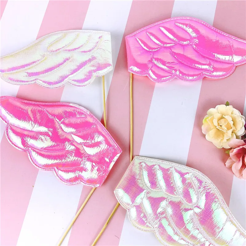 

2Pcs/Set Ins Laser Wing Cake Toppers DIY Cute Pink Cupcake Toppers For Weddings Party Cake Decorating Supplies Birthday Toppers