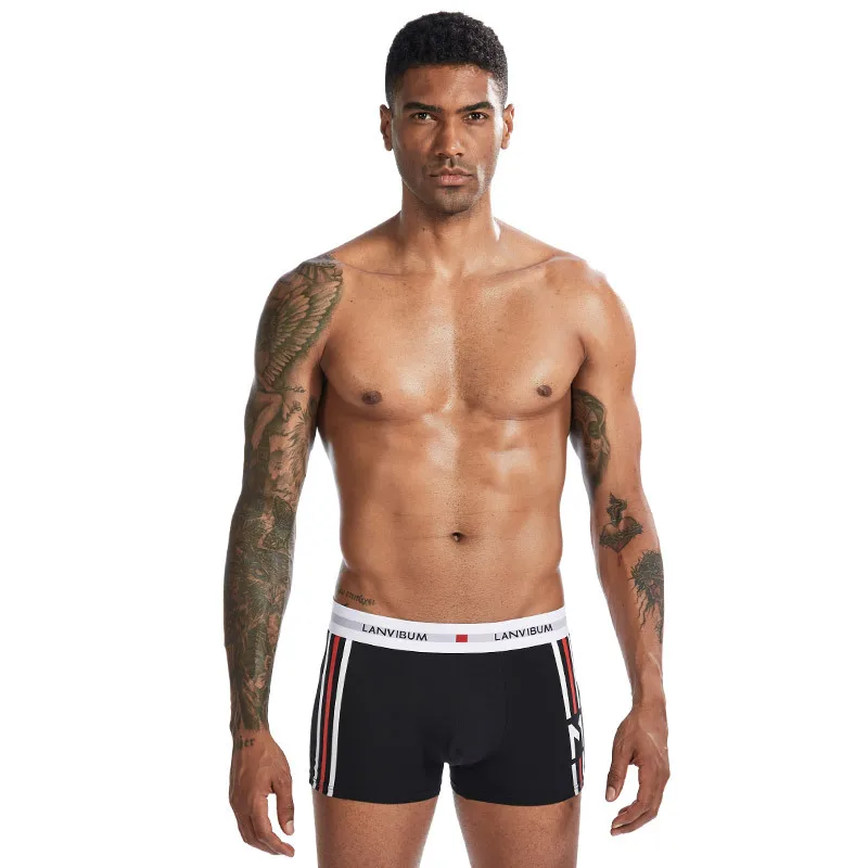Black Мужские боксеры шорты Нижнее белье Cueca дышащие удобные трусы хлопковые боксеры шорты быстросохнущие мужские трусы - Цвет: Black