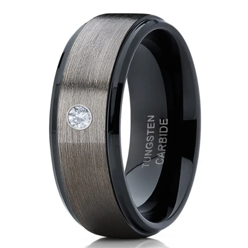 CHUHAN Titanium Stainless SteelTungsten Carbide Crystal Rings Gold Black Simple Wedding Band Ring Jewelry for Men | Украшения и