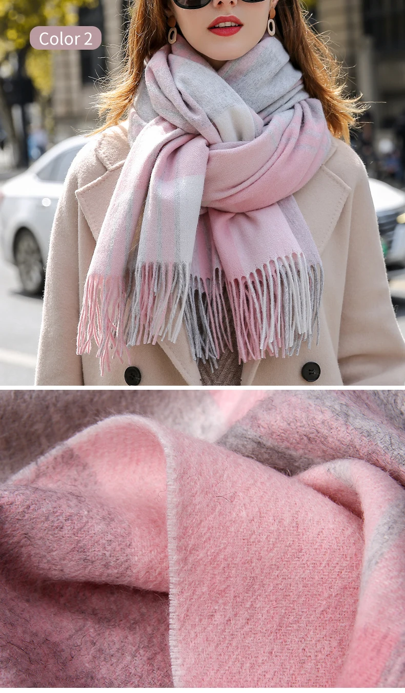 Клетчатый шерстяной шарф для женщин, утолщенные теплые шерстяные шали и палантины, женские зимние кашемировые шарфы из пашмины