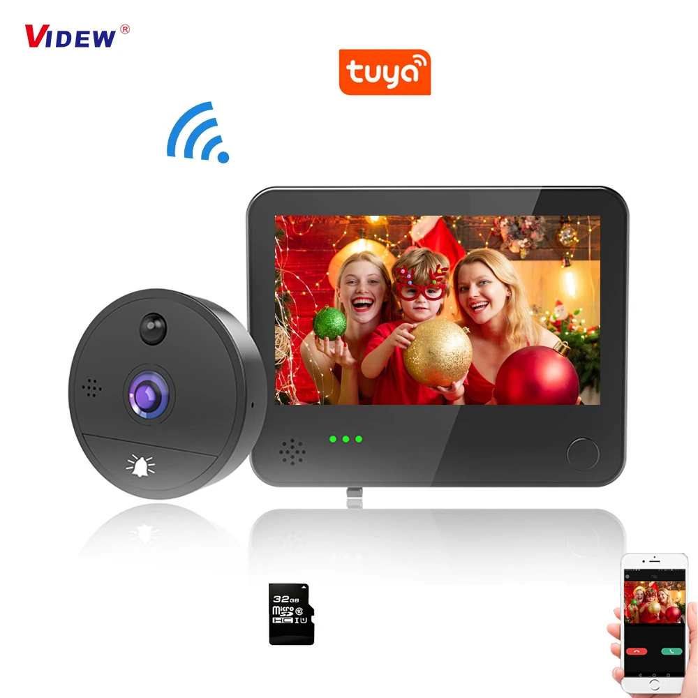 1080P Tuya Smart Peephole Camera WiFi Video Doorbell Wide Angle Motion Detection Night Vision Door Viewer for Home video intercom system with door release