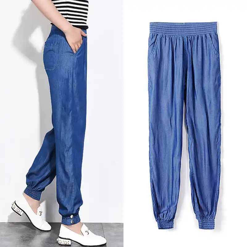 elasticated high waist jeans