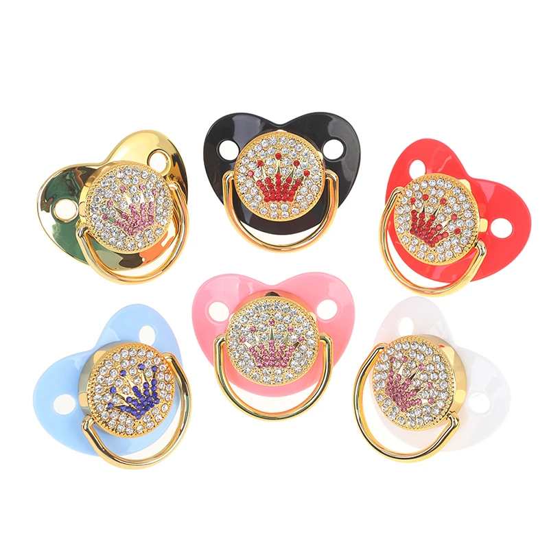 

Crown Rhinestones Bling Gold Baby Pacifier Newborn Silicone Pacifier Bling Infant Nipple BPA Free Baby Soother Dummy