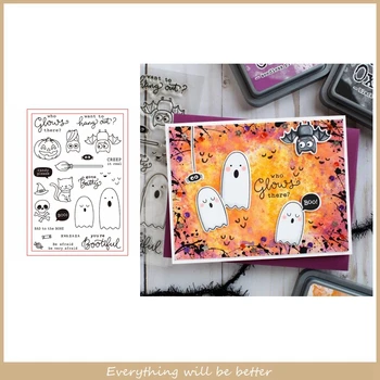 

Halloween Ghost Bat Skull Cat Pumpkin Letter Words Alphabet Sentence Clear Silicone Stamps Make Cards DIY Scrapbook Craft New
