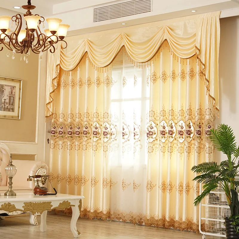 ELKCA European Embroidered Curtains for Living Room Luxury Brown Curtains  for Bedroom Embroidered Window Curtains for Kitchen (52 W x 96 L,Pack of