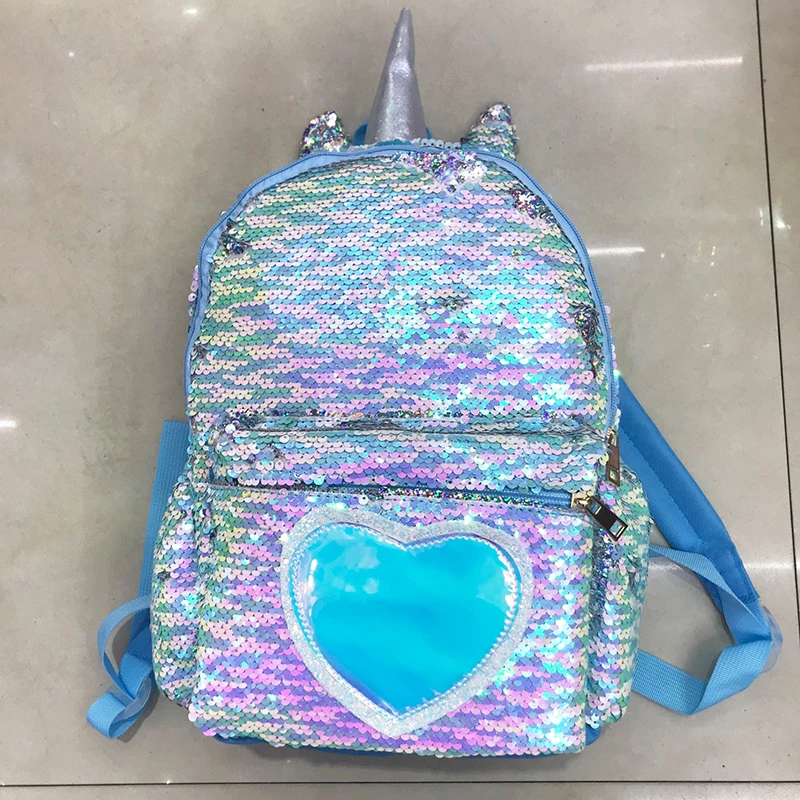 Рюкзак русалки с блестками для девочек, Детский Большой ранец с единорогом на молнии, Подростковый голограмма, сердце, любовь, рюкзак для школы, дорожная сумка