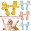 Food Grade Infant Mini Silicone Tableware Set Baby Soft Kitchen Accession Fork Spoon Kids Portable  Soild Color TeaSpoon 3