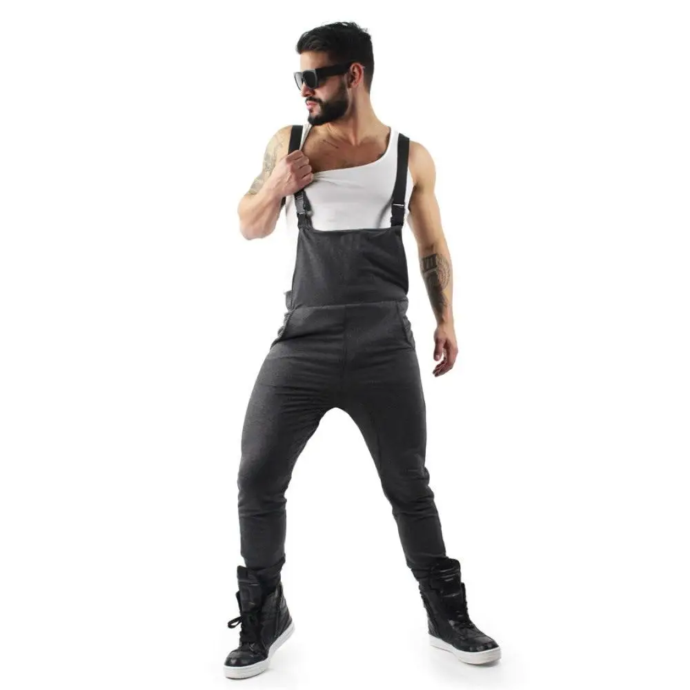 Men fashion Jumpsuit Wide Leg Pants Solid Rompers Loose Pockets Casual Suspenders Trousers Men Cargo Overalls Streetwear