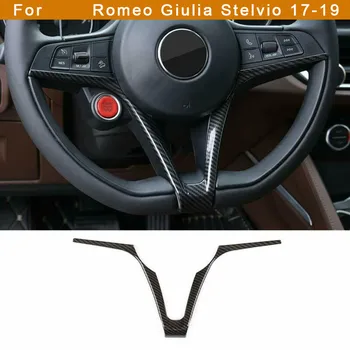 

1pc ABS Carbon Fiber Style Steering Wheel Cover Trim Carbon Fiber Black Decoration Sticker For Romeo Giulia Stelvio 17-19