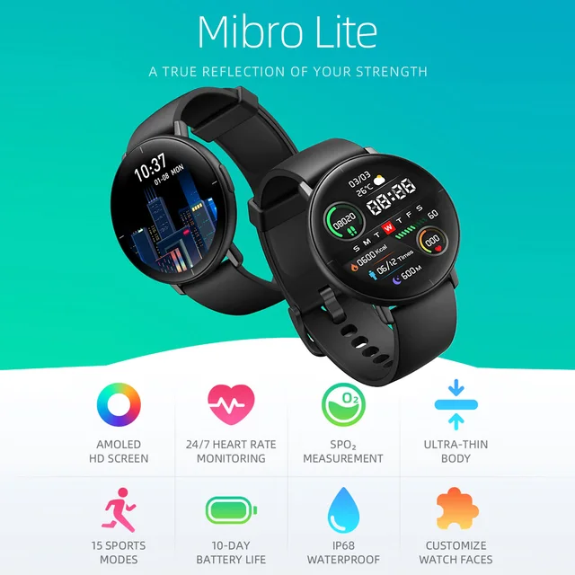 Mibro Lite Smartwatch Fitness Tracker 1.3” AMOLED Screen/Heart Rate Blood Oxygen Health Monitoring Smart Bracelet Global Version 5