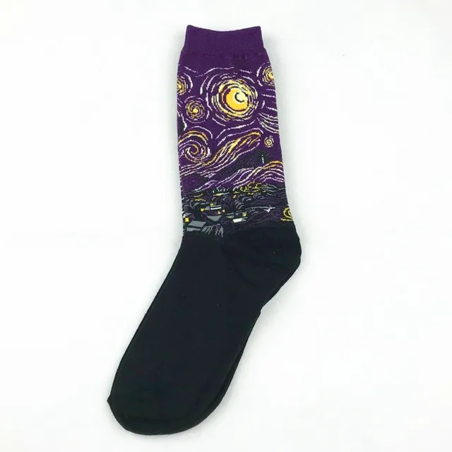 1 pair Hot Sale Classic Autumn Winter Retro Women Personality Art Van Gogh Mural World Famous Painting Female Sock Oil Socks 19