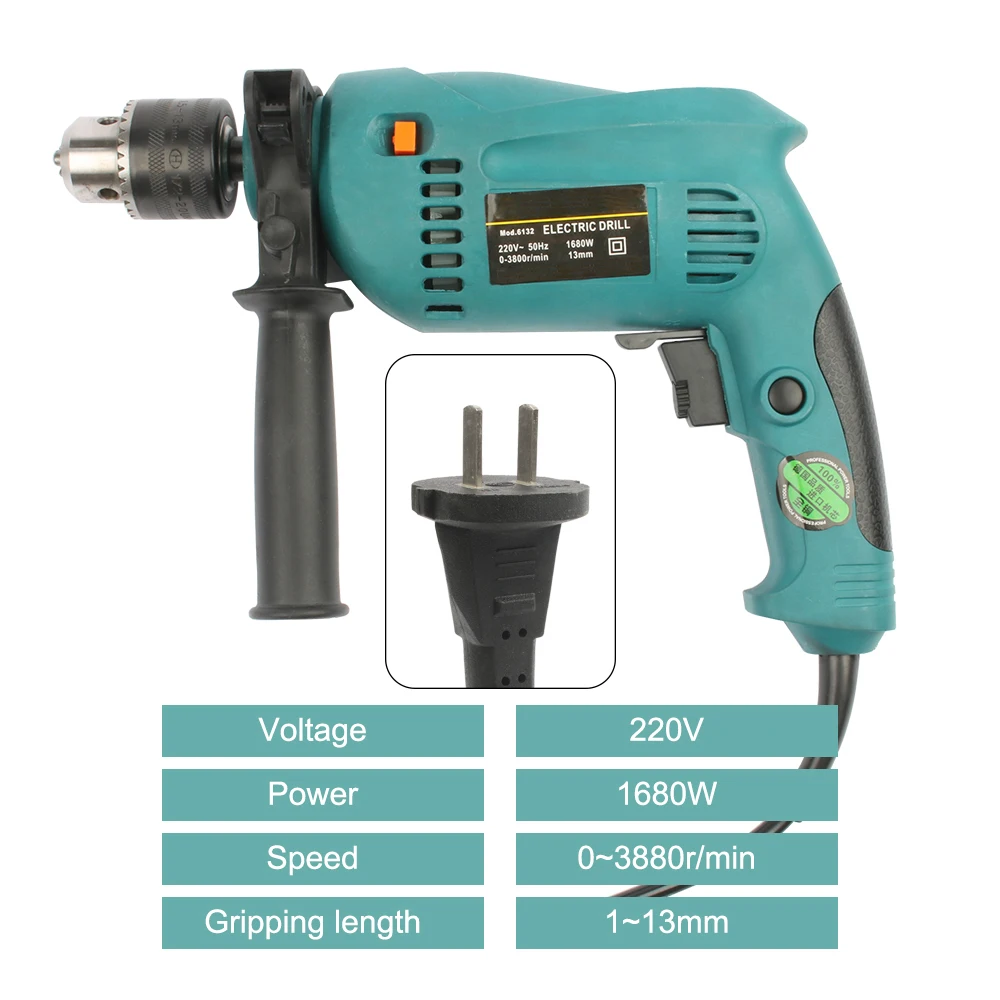 1680 Вт, 220 В, 240 в, электрическая Ударная дрель, мощный молоток, дрель, электрическая дрель с 9 шт., сверла, штепсельная вилка европейского стандарта, с коробкой