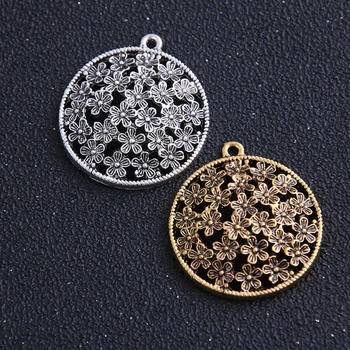 

4pcs Vintage Metal Zinc Alloy flower of life Charms Trendy Retro Diy Handmade Round flower Pendant for Jewelry