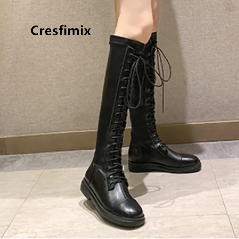 Cresfimix Botas De Mujer; женские Модные Бежевые ботинки из искусственной кожи высокого качества на шнуровке; классические удобные зимние ботинки; B7062