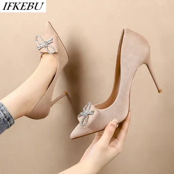 

Party Pumps for Women High Heels Shoes Bow Pointed Toe Slide Buckle Heel Sandals Suede Shallow Pump Fashion Zapatos De Mujer