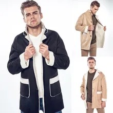 Зимняя мужская флисовая куртка с воротником из композитного меха ягненка, однобортная Ветровка, ветрозащитная верхняя одежда, верхняя одежда#3