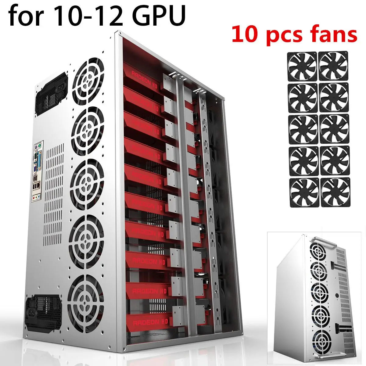 

Crypto Coin Open Air Mining Frame Rig Graphics Mining Case for 10-12 GPU ETH BTC with 10 Cooling Fan