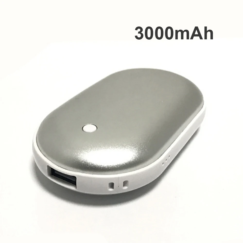 silver-3000mAh 2 в 1 внешний аккумулятор, электрическая грелка для рук, карманный внешний аккумулятор, зимний, двухсторонний, с подогревом, портативный, USB, перезаряжаемый, 5200 мА/ч - Цвет: silver-3000mAh