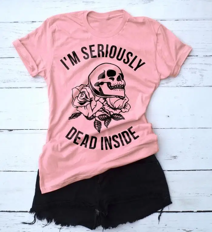 Футболка с надписью «I'm genderly Dead Inside», готическое искусство, tumblr, Женская Эстетическая гранж, графический унисекс, футболка на Хэллоуин, футболка, Прямая - Цвет: Pink-black txt