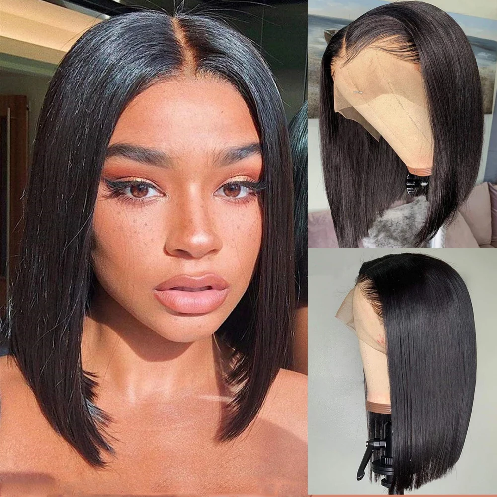 

Lace Front Wigs Soft and Silk Straight Hair Short Bob Blunt Cut Human Hair Wig with Baby Hair Pre Plucked Glueless 13x4 Lace Wig