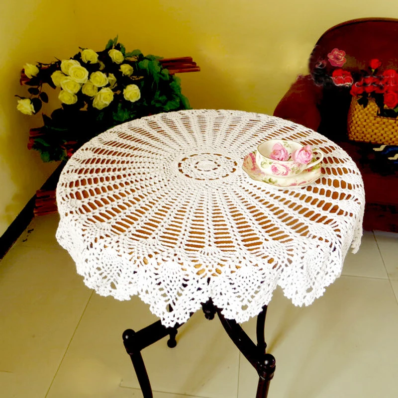 70/80/90CM Dining Table Cover Chic Vintage Crocheted Tablecloth Handmade Crochet Coasters Cotton Lace Cloth Placemat | Дом и сад