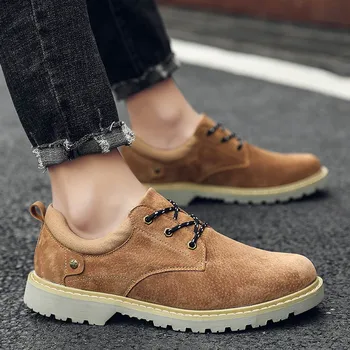 

Men Shoes suede Leather Men's Loafers Non-slip Casual oxfords outdoor Wear-resistant lace up Soft Bottom Shoes Man Footwear