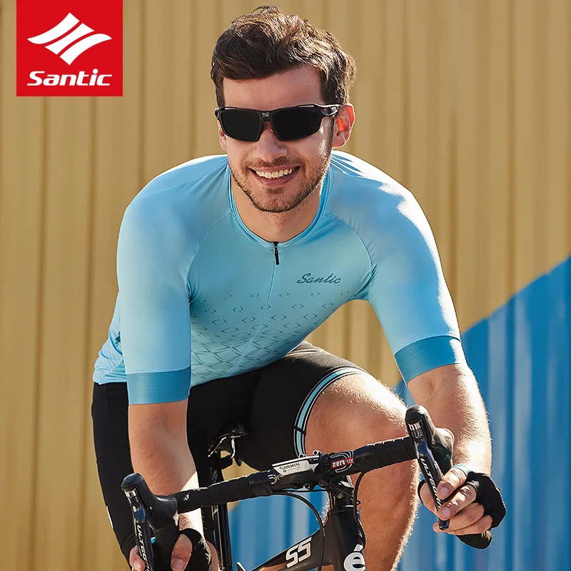 Santic для мужчин Велоспорт Джерси с коротким рукавом летние дышащие MTB горный