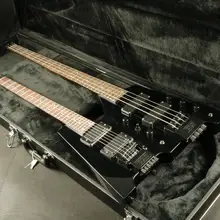 Высокое качество двойной шеи Безголовый электрический бас и гитара горящий кленовый шпон черный цвет