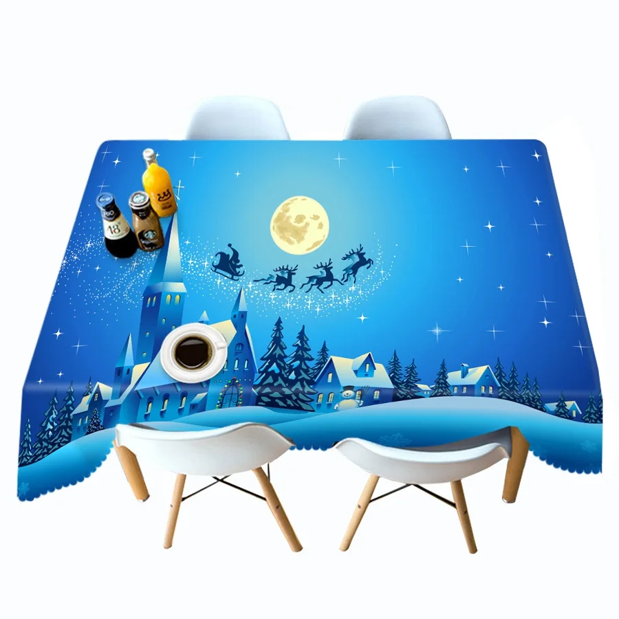 3d Christmas Tablecloth Snow Santa and Elk Pattern Thick Cotton Cloth Rectangular Round Table Cloth for Christmas - Цвет: Color C