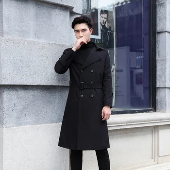 

Men plus long Korean version of the wild trench coat 2019 new Korean version of the knee coat khaki super long windbreaker jacke