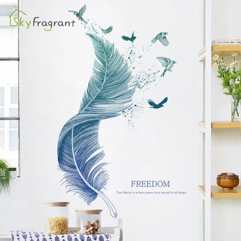 Self Adhesive Vinyl Wall Stickers Creative Feather For Living Rooms Bedroom Background Wall Decoration Home Decor
