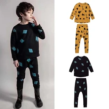 Детские комплекты одежды B любит Фирменная Новинка осень-зима для мальчиков и девочек, милые свитера с круглым вырезом с принтом+ штаны, 2 предмета одежда для малыша, для ребенка из хлопка