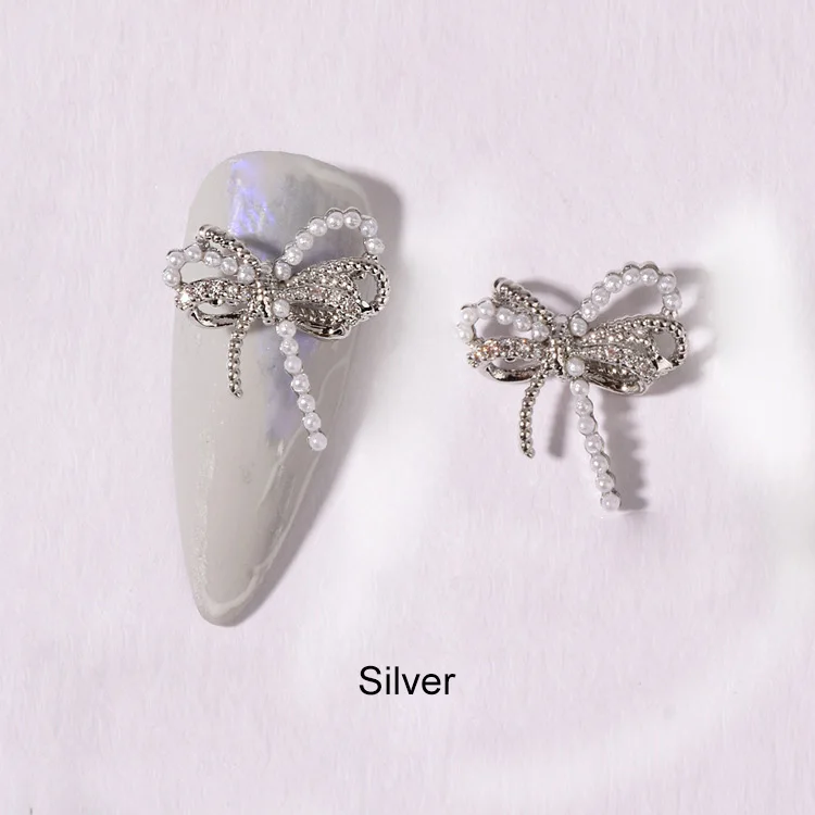 10 teile/los Bogen Schmetterling Legierung Zirkon Kristalle Strass Perlen Nail Art Schmuck Dekorationen Nägel Zubehör Charms Lieferungen – Detail 3