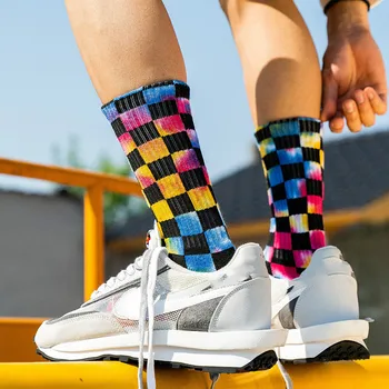 

Plaid Mens Sock Crew Tie Dye Colorful Adult Thermal Man's Socks Standard Sox High Quality Cotton Winter Unisex Trendy Calcetines