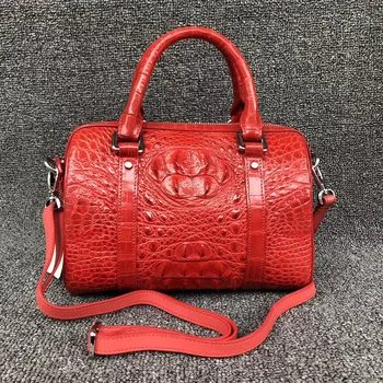 

Genuine Alligator Skin Zipper Closure Women Red Pillow Purse Handbag Authentic Crocodile Leather Female Small Cross Shoulder Bag