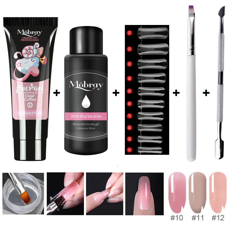  5pcs/Kit Nail Extension Poly Gel Set With Nial Tips Dual Form Qiuck Dry Polygel Builder Gel For Man
