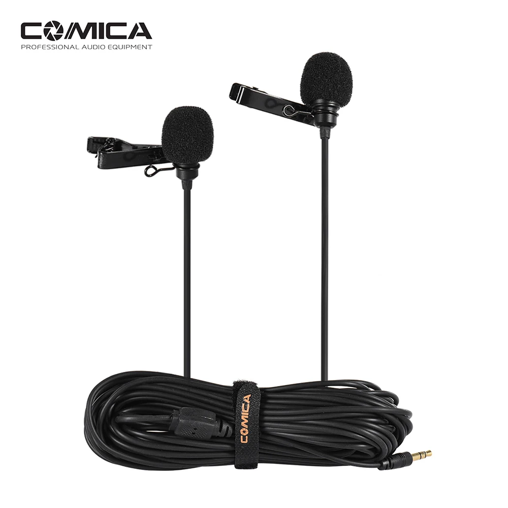 Петличный микрофон Comica с двумя головками для смартфона камеры Canon Nikon Sony GoPro Hero 4/3 +