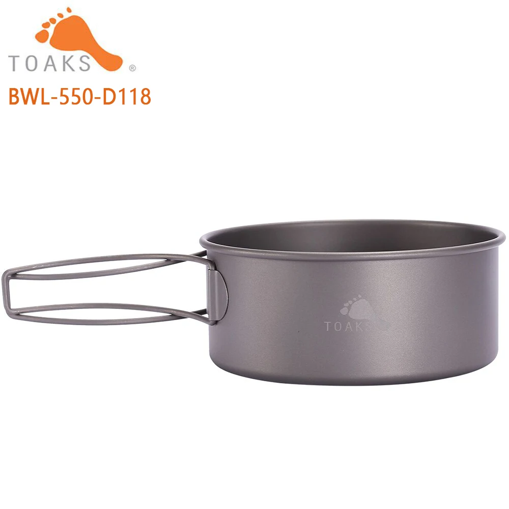 TOAKS BWL-550 Camping Titanium Bowl with Folding Handle Lightweight Portable Tablware Cookware 550ml