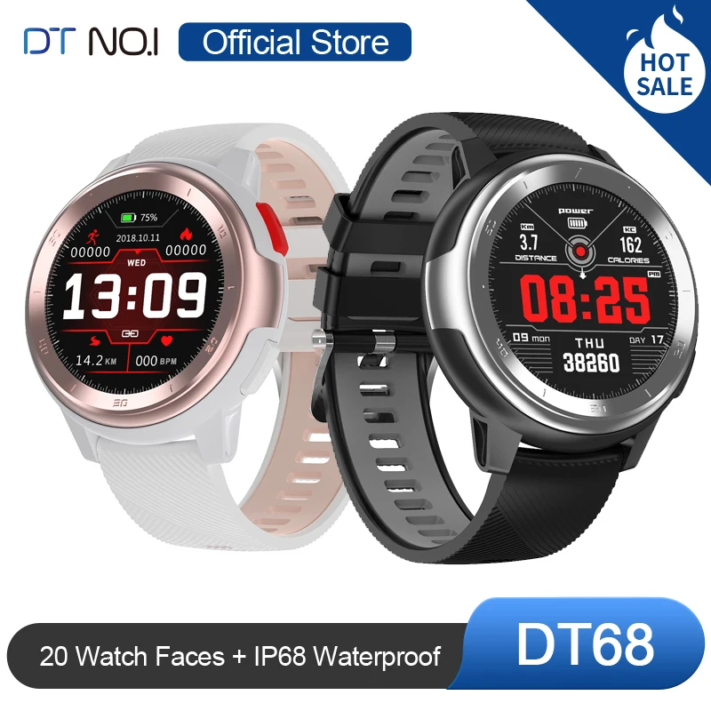 Skup DTNO. I nr 1 DT68 inteligentna bransoletka do zegarka 20 tarcza do zegarka twarze opaska monitorująca aktywność fizyczną IP68 wodoodporna wiadomość Push smartwatch bluetooth Men